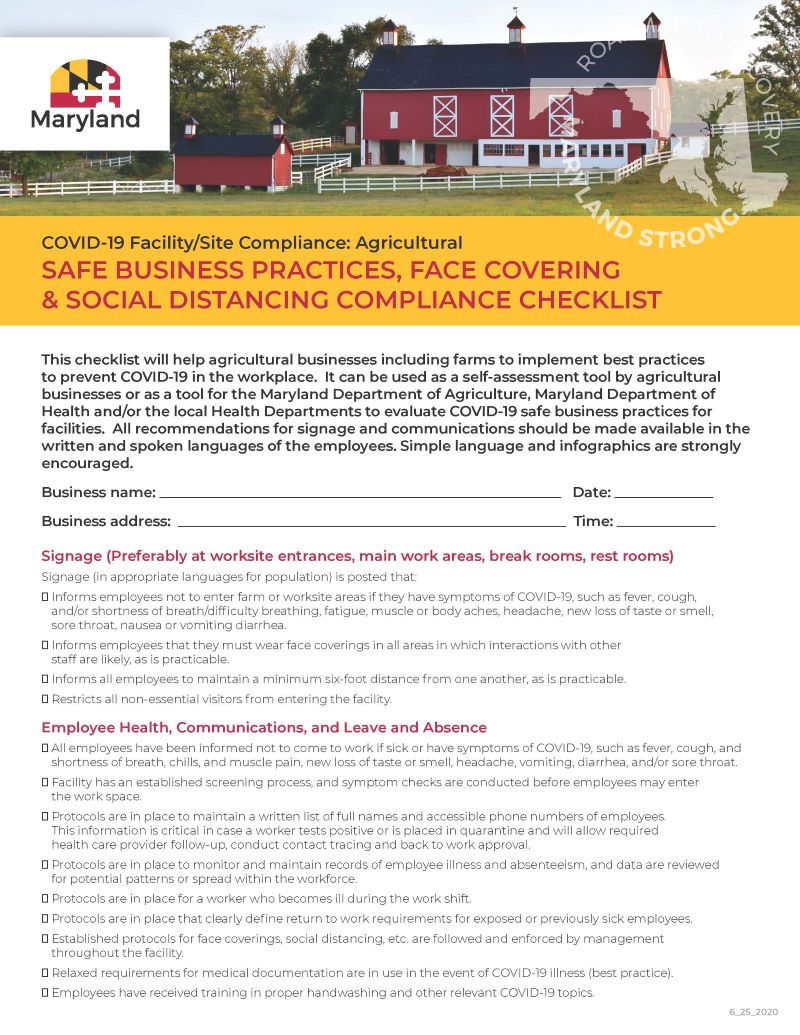Covid 19 Guidance For Maryland Farmers Department Of Plant